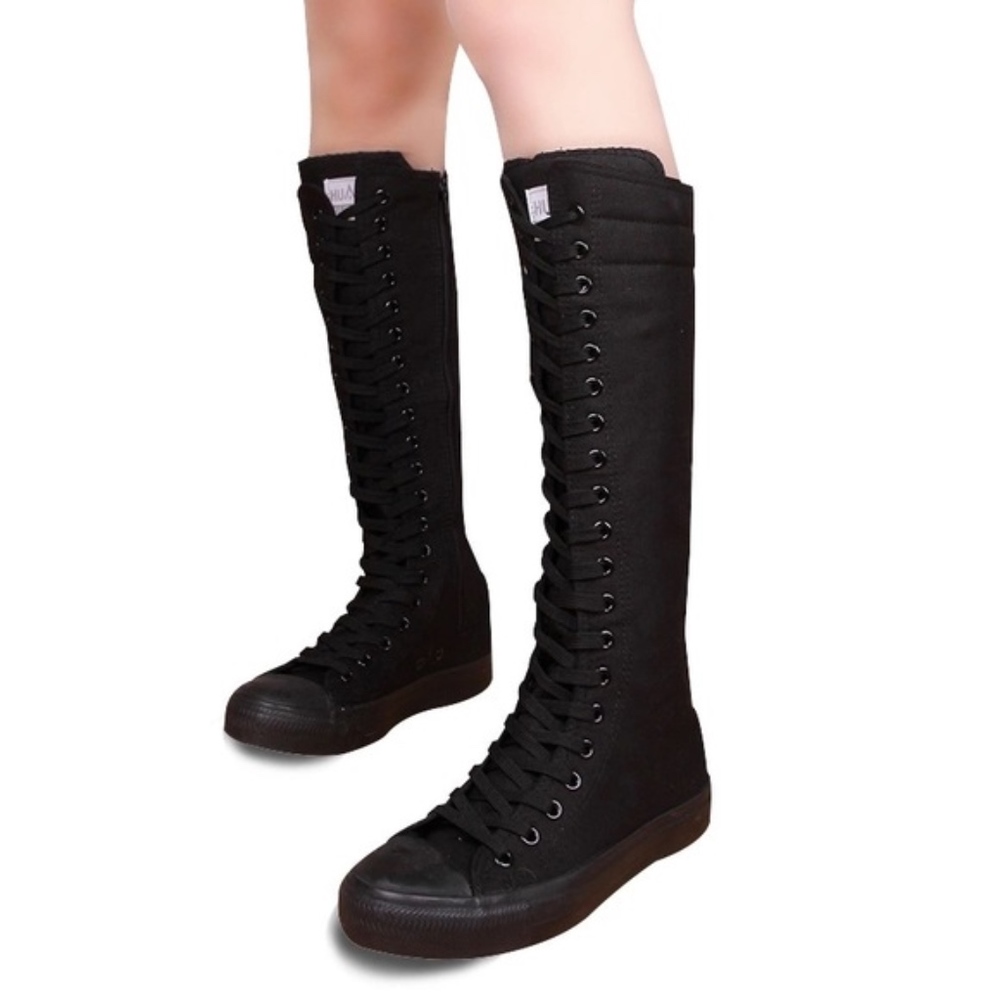 TALL CANVAS LACED UP ZIPPER BOOTS SZ 7.5